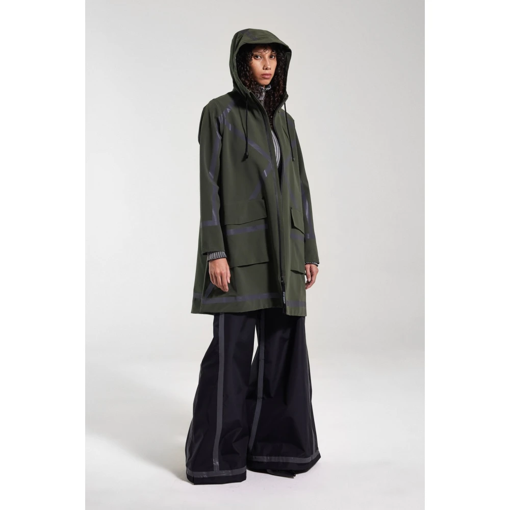 Stutterheim Lichtgewicht A-lijn regenjas met getapete strepen Green Dames