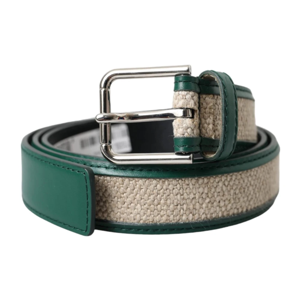 Dolce & Gabbana Beige Geweven Leren Riem Metalen Gesp Green Heren