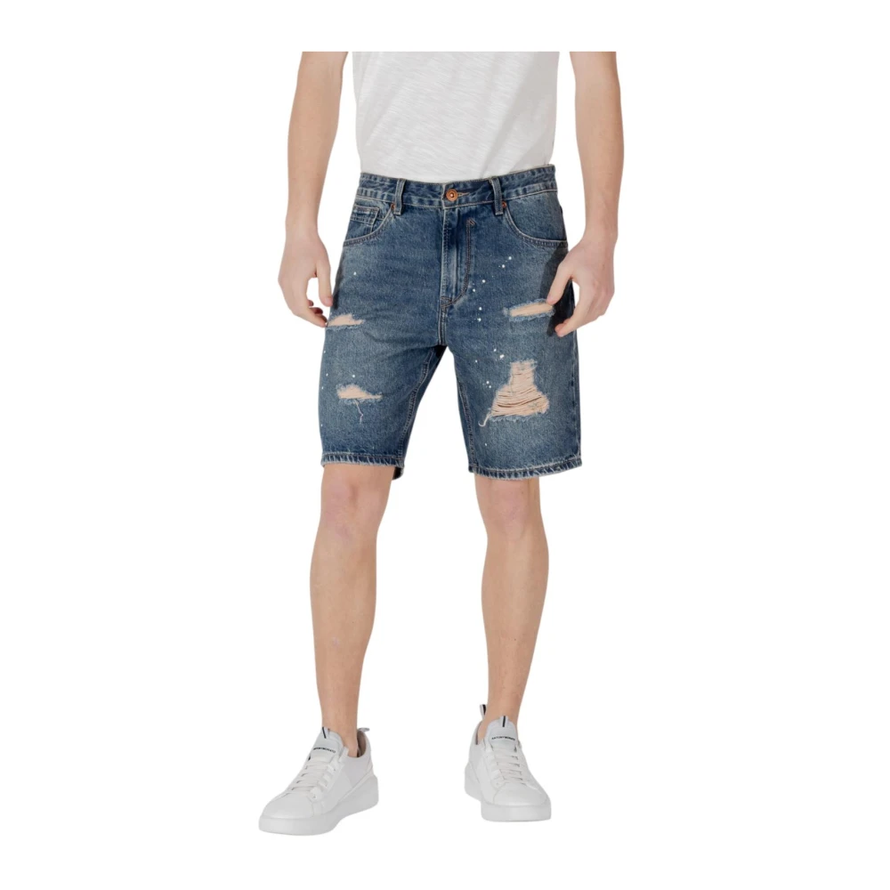 Gianni Lupo Men's Blue Ripped Effect Cotton Shorts