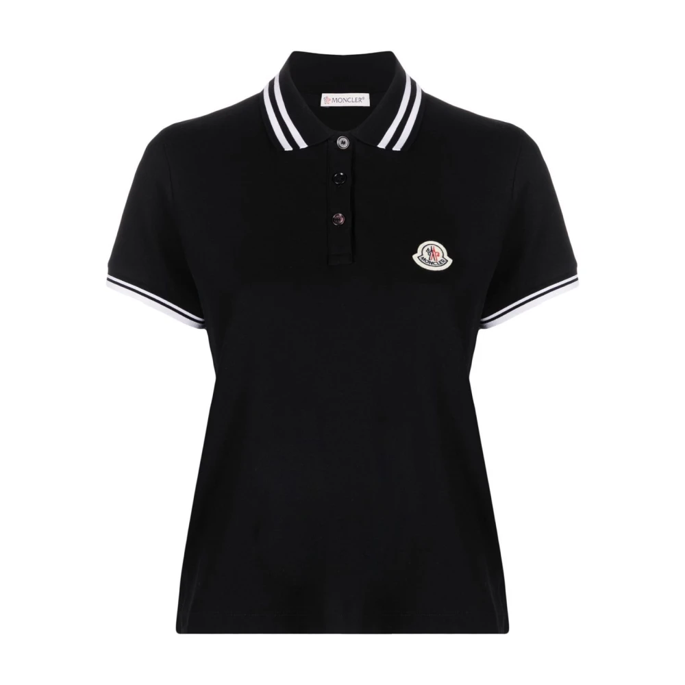 Moncler Zwart Gestreept Polo Shirt met Logo Patch Black Dames