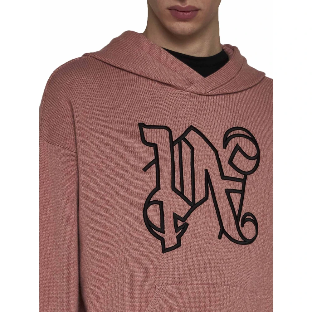 Palm Angels Zwarte Hoodie met Geborduurd Logo Brown Heren