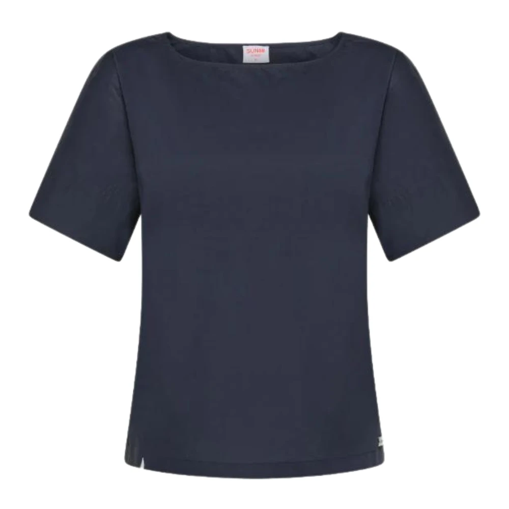 Sun68 Navy Blauw Katoenen Slim Fit T-shirt Blue Dames