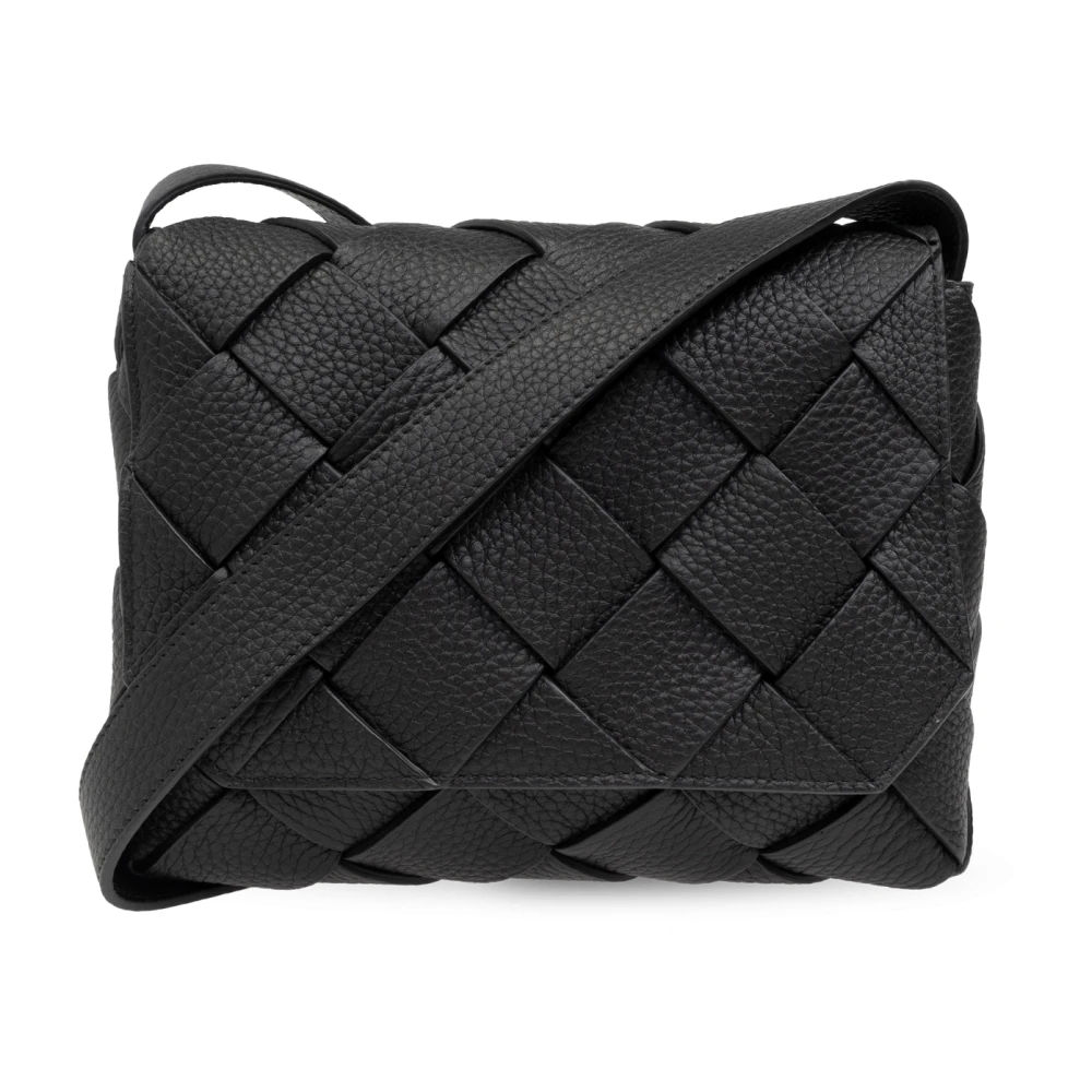 Bottega Veneta Zwarte Cross-body Tas met Intreccio Motief Black Heren