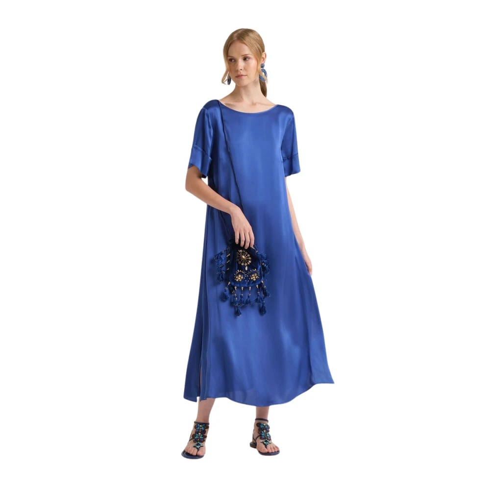 Maliparmi Women's Blue Midi Dresses, 2XL, Shiny Cady Dress