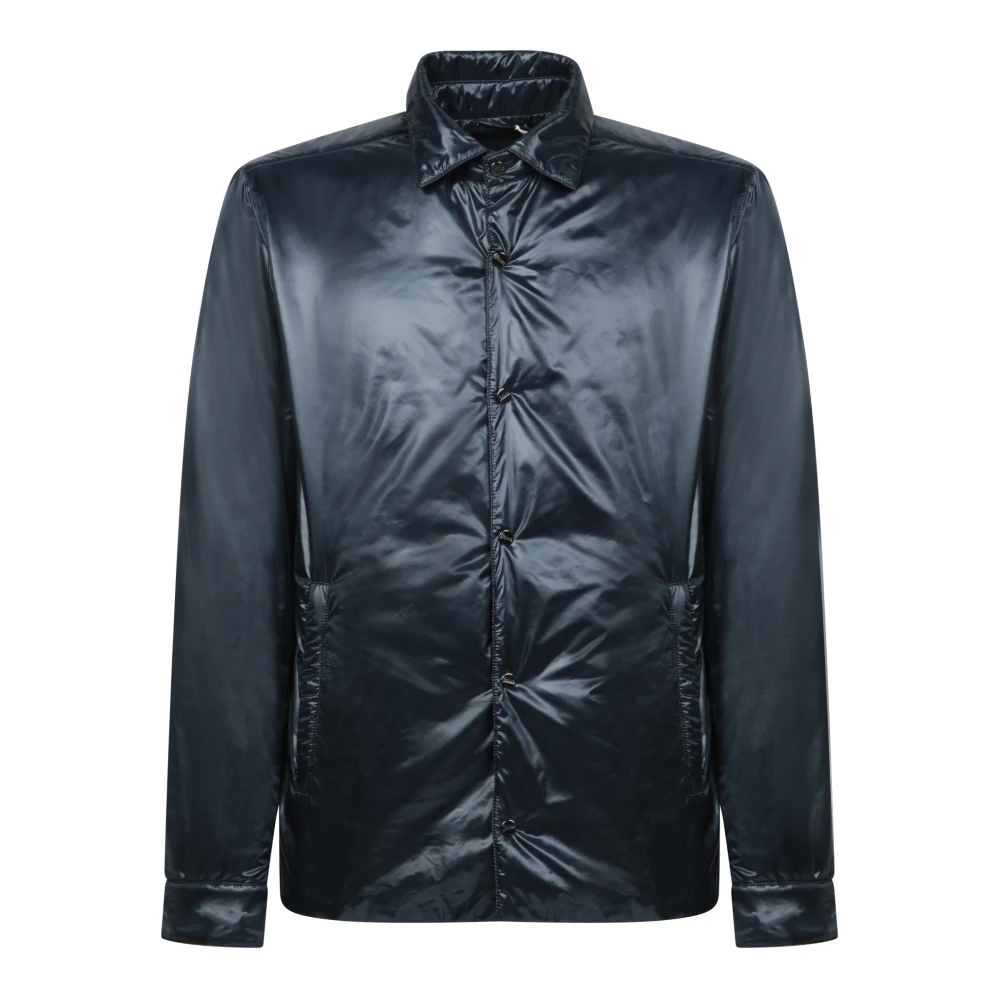 Herno Blauw Glanzend Nylon Overshirt Blue Heren