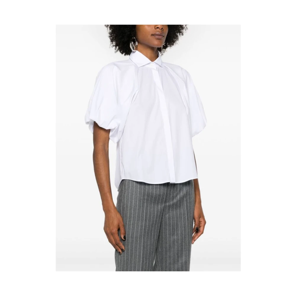 Mazzarelli Witte Katoenen Poplin Overhemd met Plooien White Dames