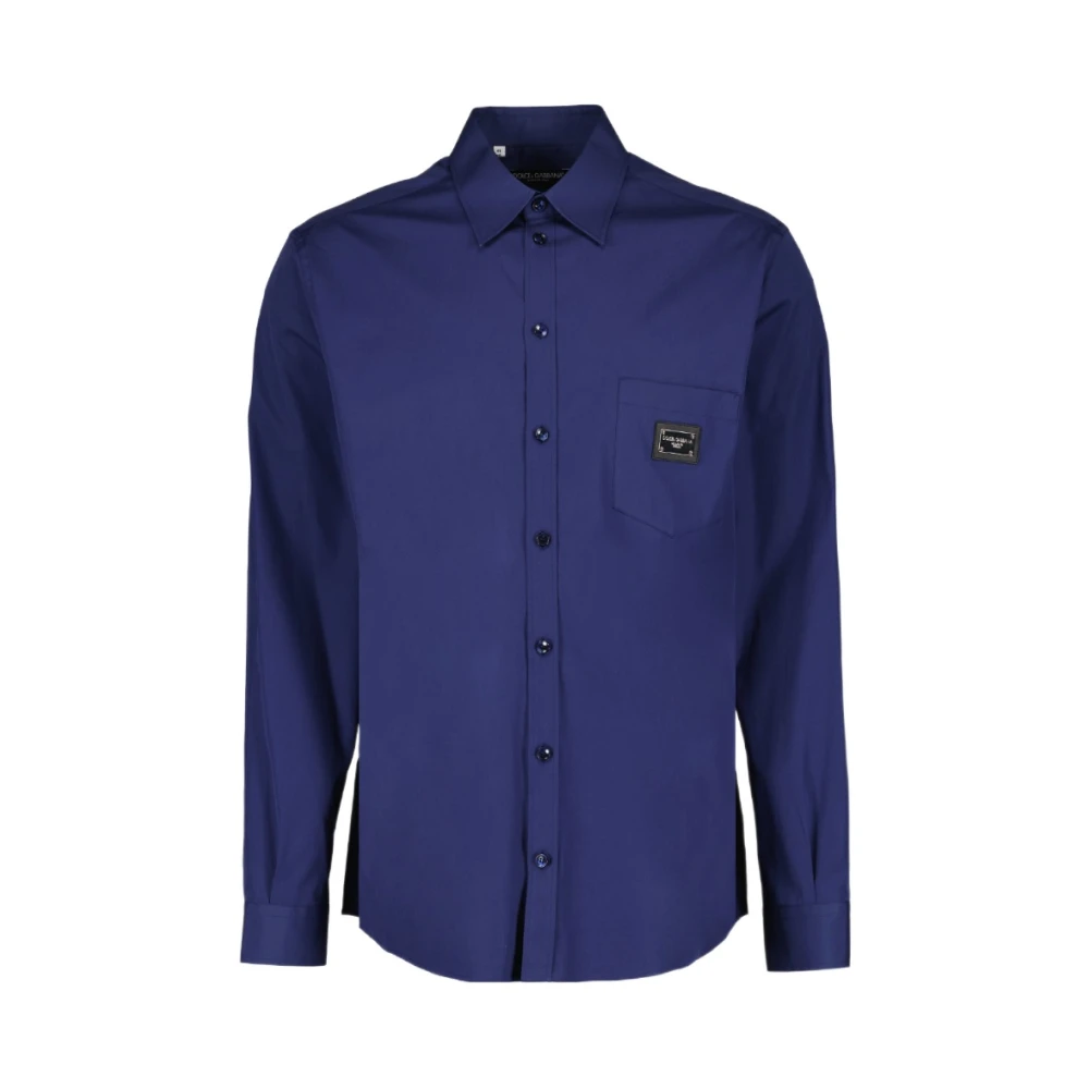 Dolce & Gabbana Essentiële Shirt met Logo en Knoopsluiting Blue Heren