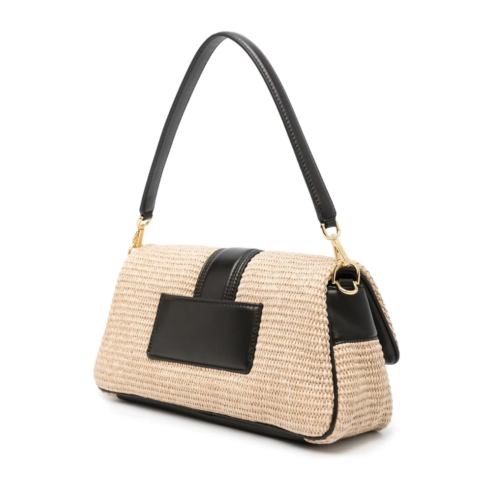 Jacquemus Raffia schoudertas met goud logo Beige Dames