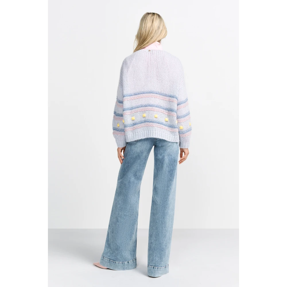 Rich & Royal Gestreepte Vest met Pompoms Blue Dames