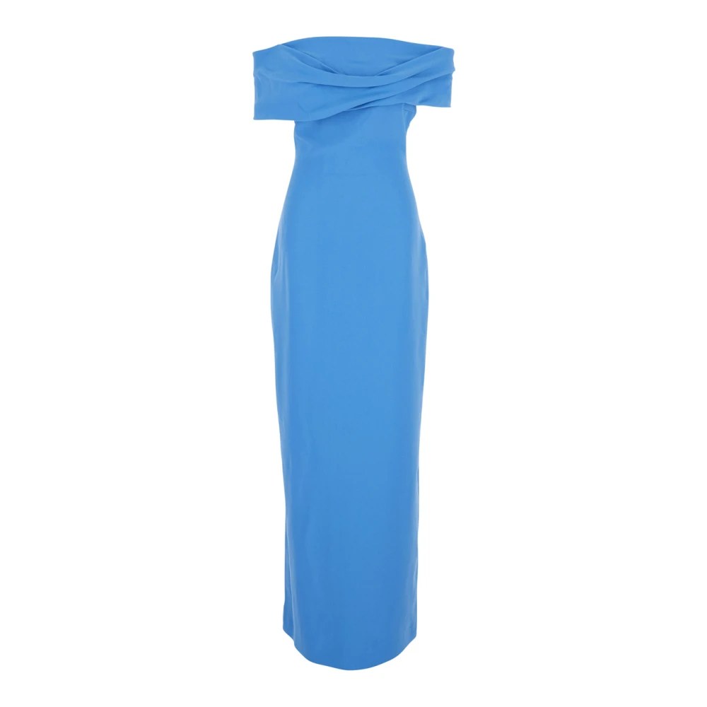 Solace London Blauwe Off-Shoulder Lange Jurk met Gedrapeerd Detail Blue Dames