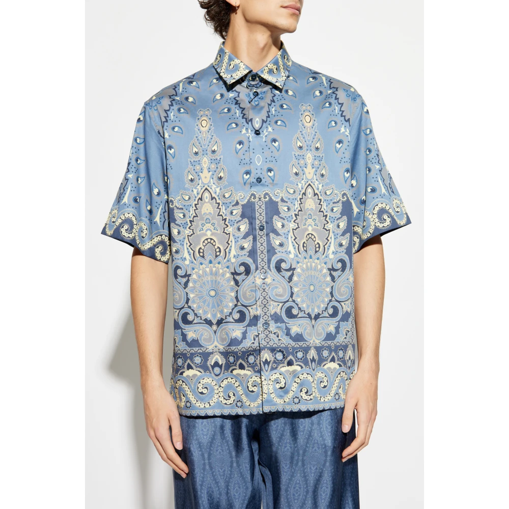 ETRO Katoenen korte mouwen shirt Blue Heren