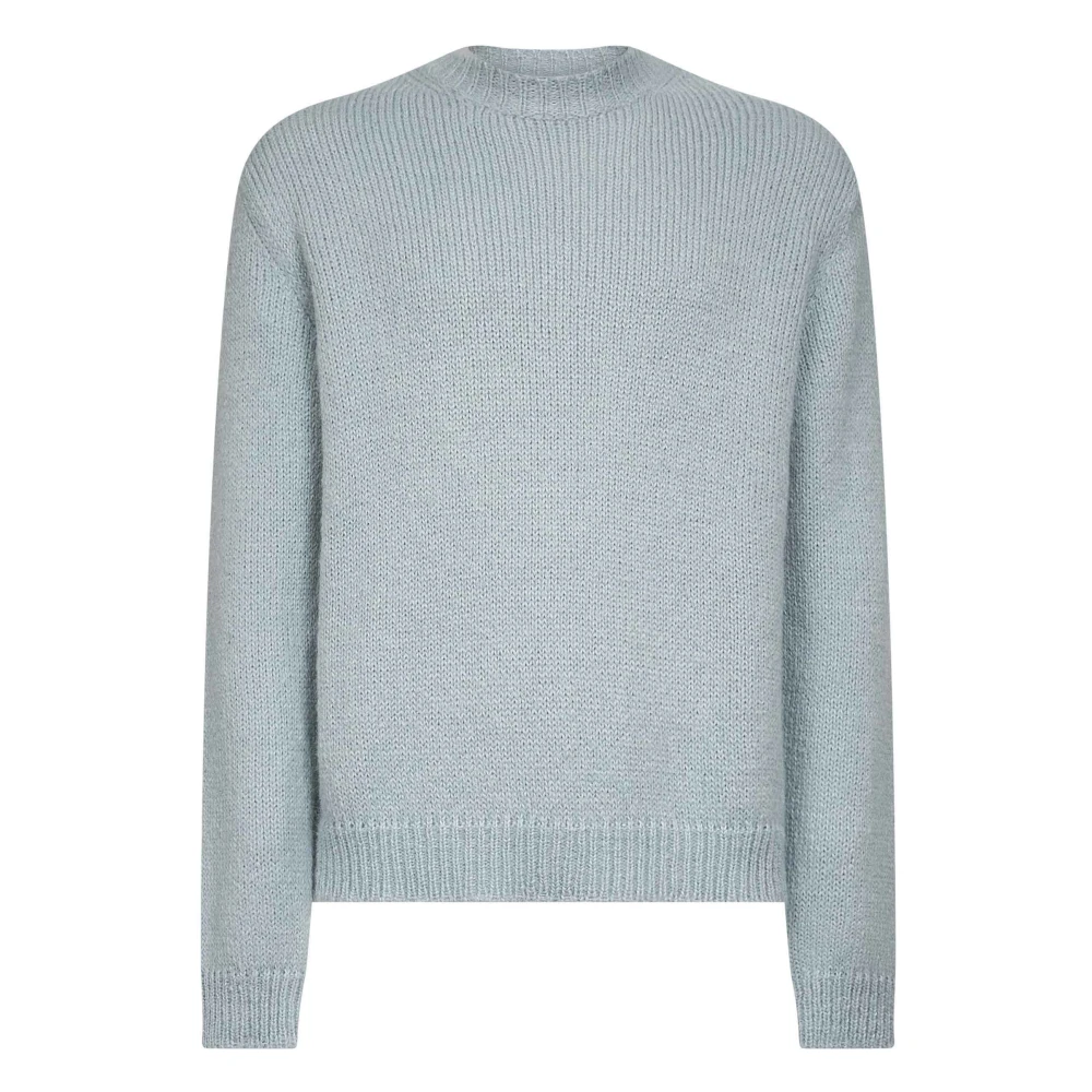 Jil Sander Men's Blue Round-Neck Knitwear, S, Powder Alpaca Wool Jumper
