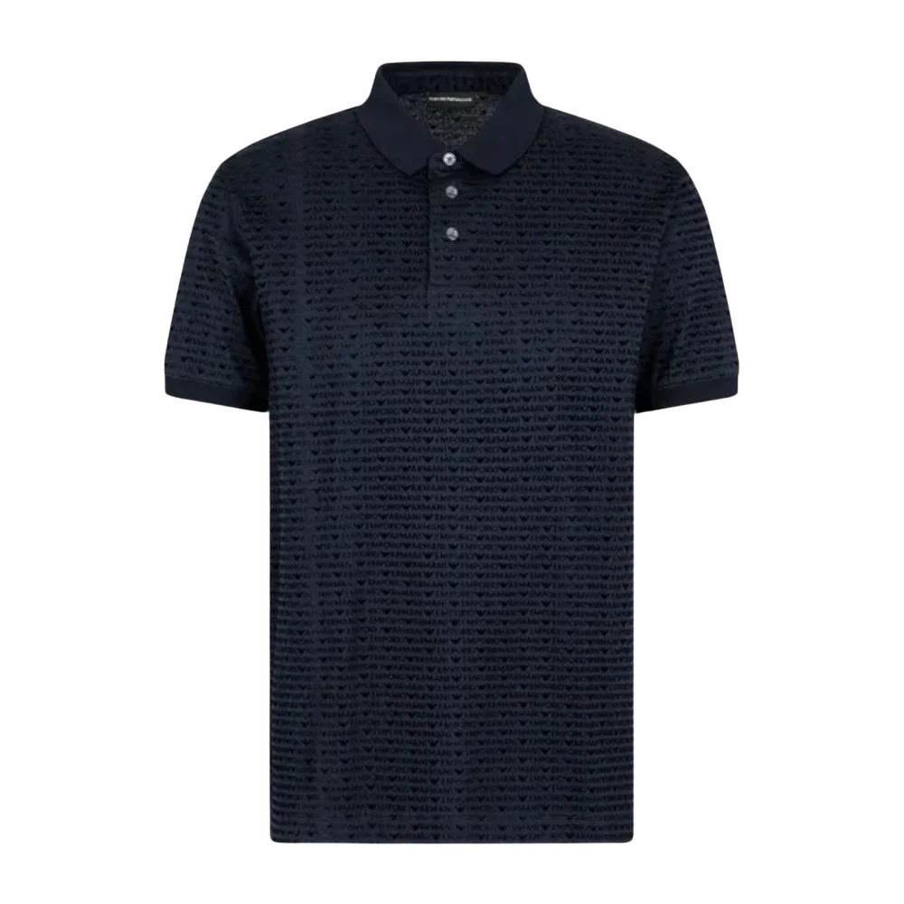 Emporio Armani Navy Blue Logo Polo Shirt Short Sleeve Blue Heren