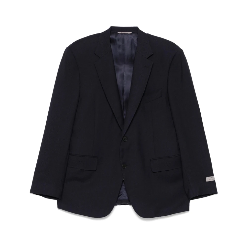 Canali Navy Blauwe Geknoopte Jas Lange Mouwen Blue Heren