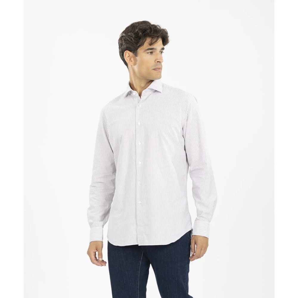 Xacus Sportief Gestreept Overhemd met Italiaanse Kraag White Heren