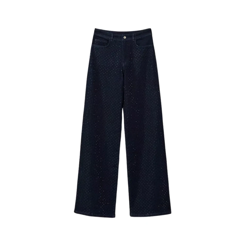 Twinset Wijde Pijp Jeans met Strass Applicatie Blue Dames
