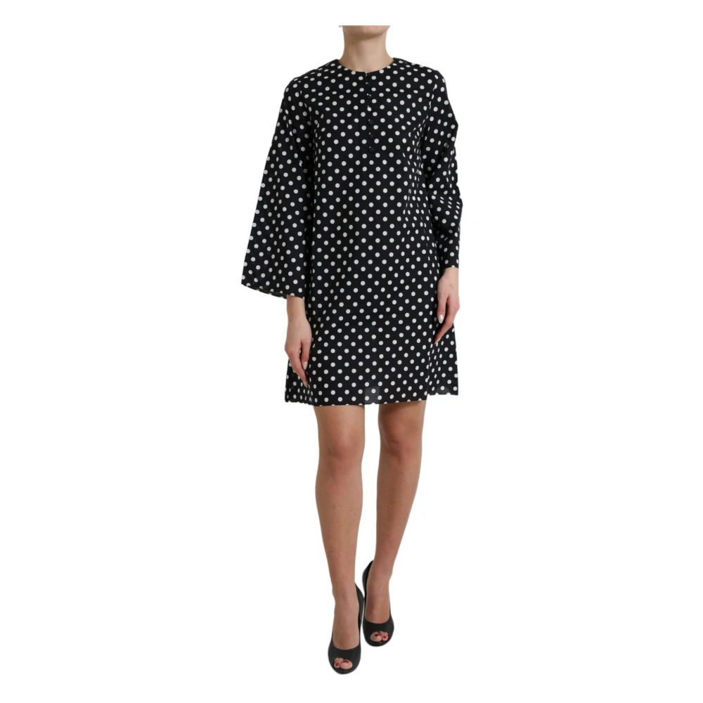 Dolce & Gabbana Women's Black Polka Dot Nylon Shift Mini Dress