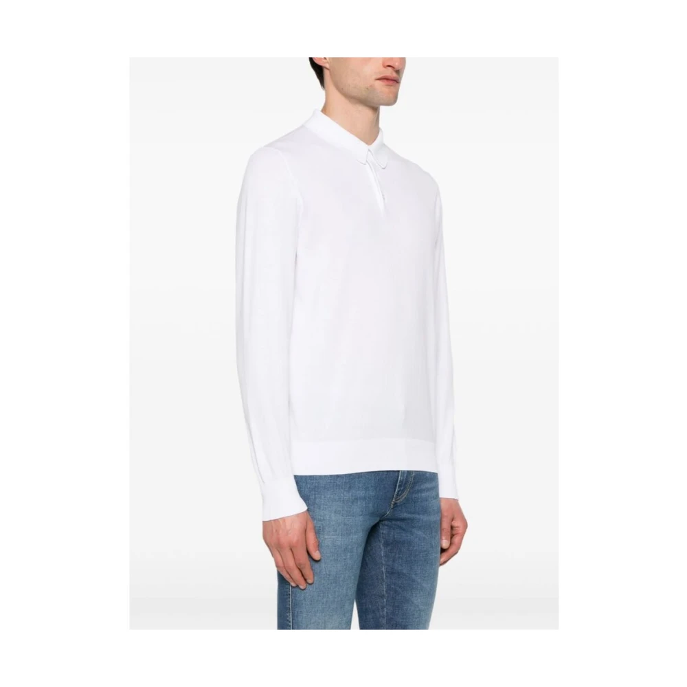 Fedeli Katoenen Gebreide Polo Sweater White Heren