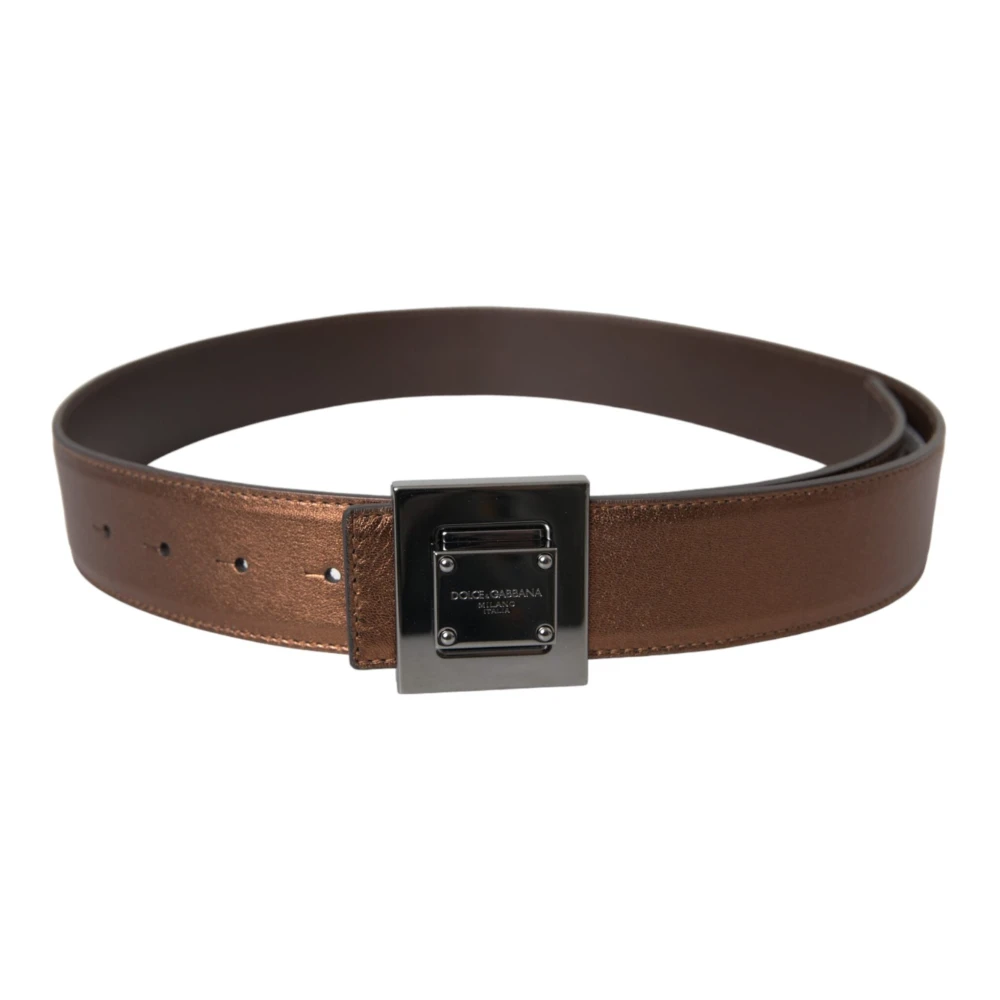Dolce & Gabbana Metallic Bronze Leren Riem met Vierkante Metalen Gesp Brown Dames