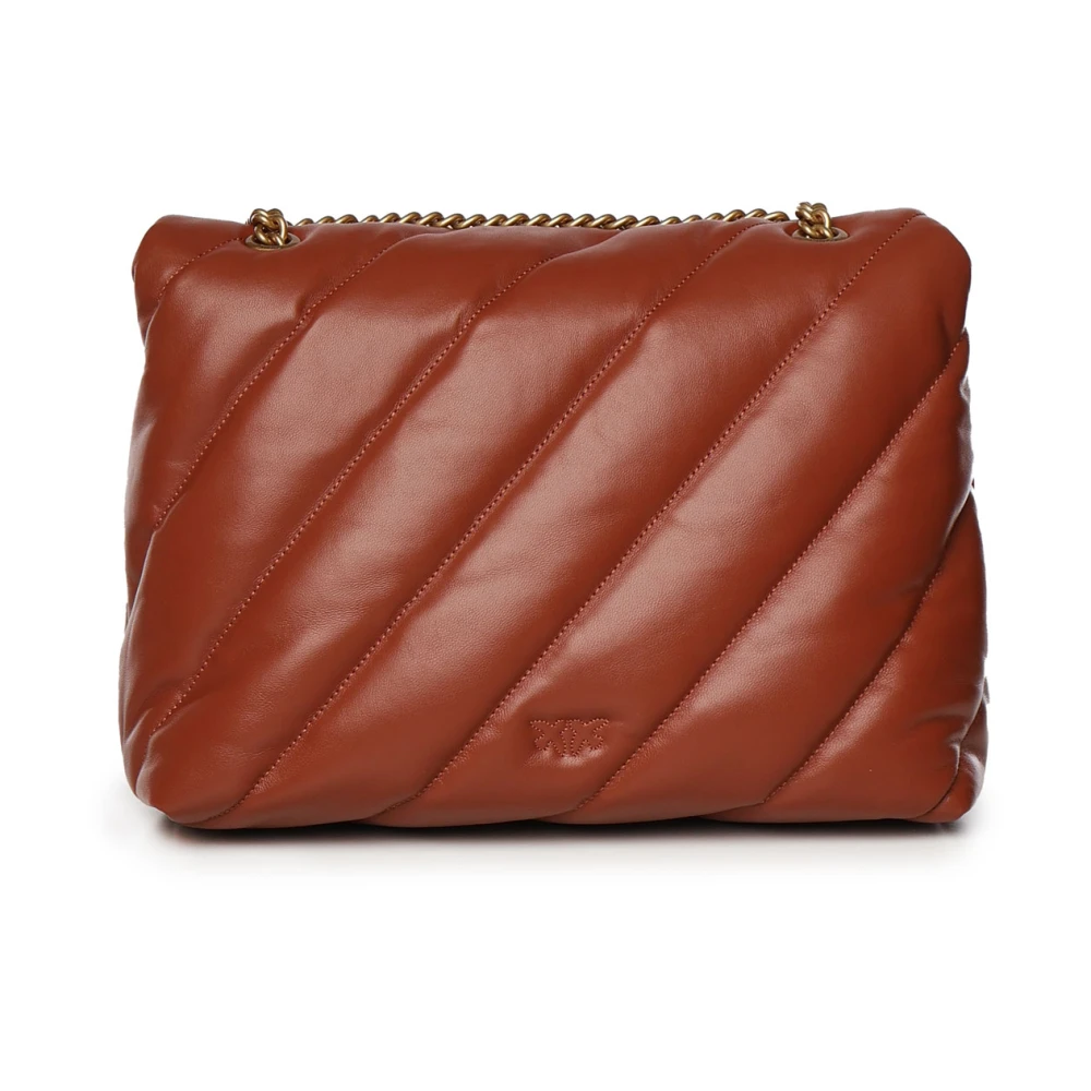 pinko Bruine leren schoudertas met Love Birds Brown Dames