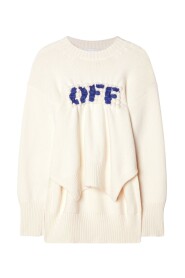 Kremowy Sweter z Logo Haftowanym