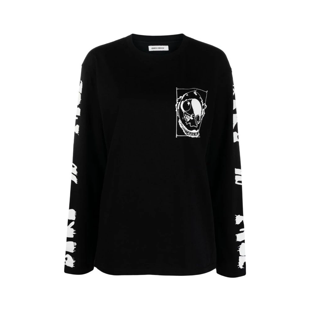 Henrik Vibskov Zwart Wit Lang T-shirt met Kunst Details Black Dames