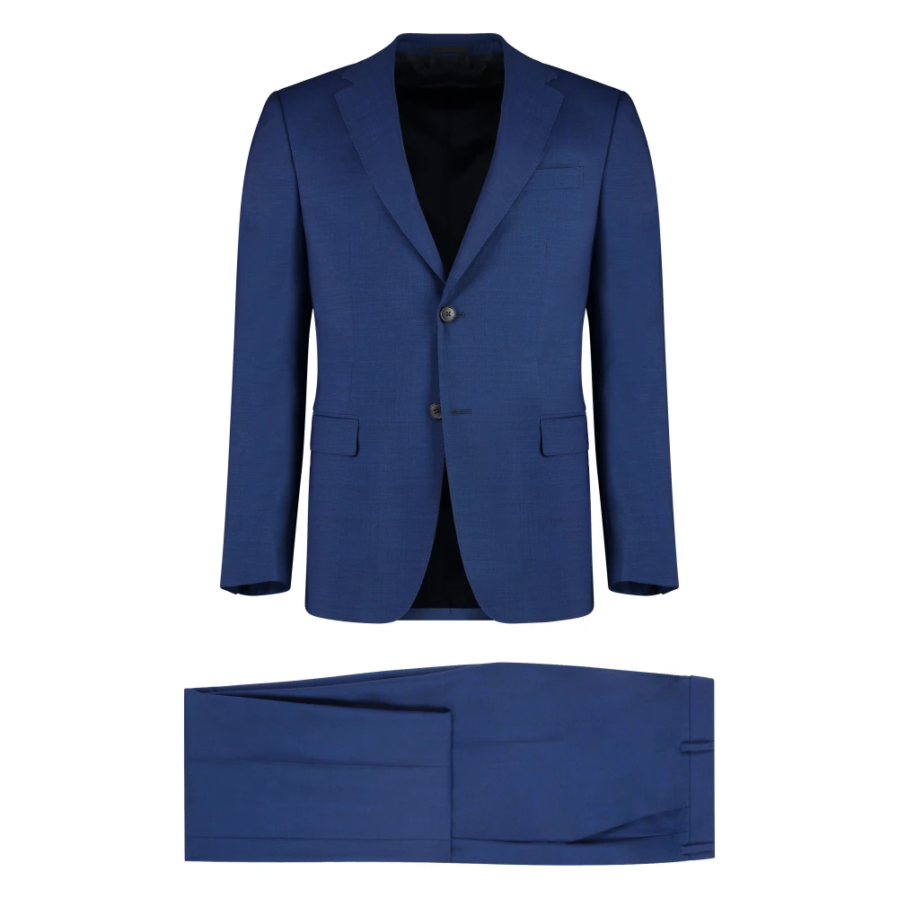 Z Zegna Wollen Pak Revers Dubbele Split Blue Heren