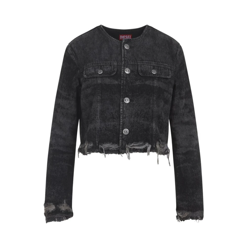 Diesel Vrouw Zwart Jassen Dames, S, Denim, Distressed Bomber Jacket