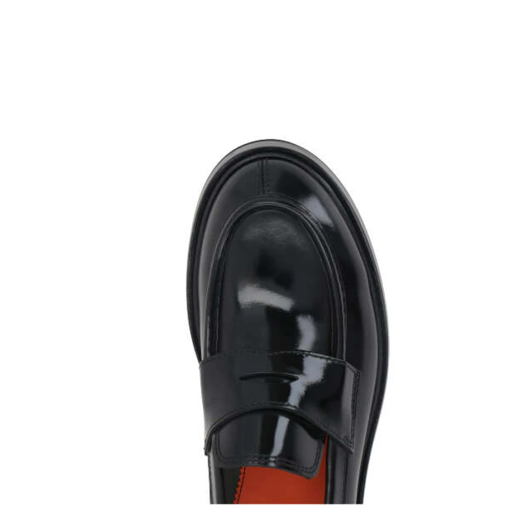 Santoni Zwarte Leren Moccasin Schoenen Black Heren