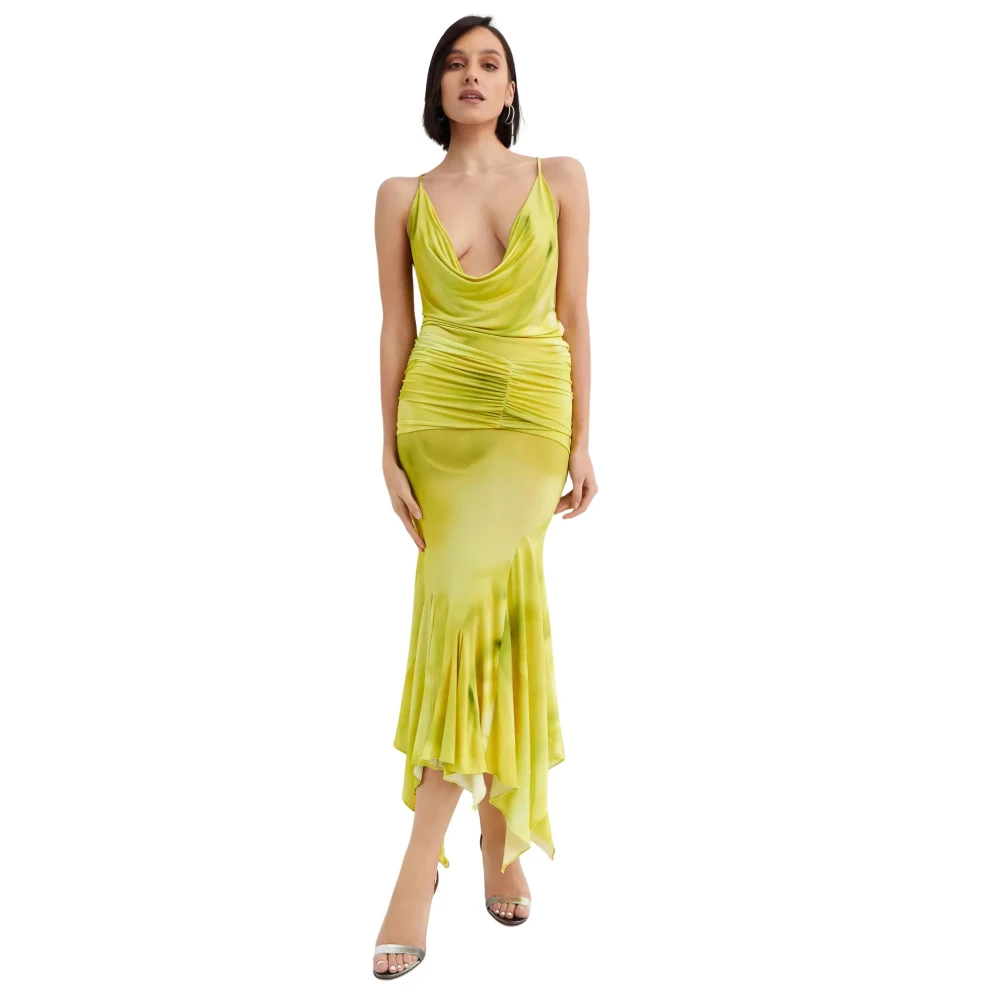 The Attico Gele Maxi Jurk met Stroomhalslijn Green Dames