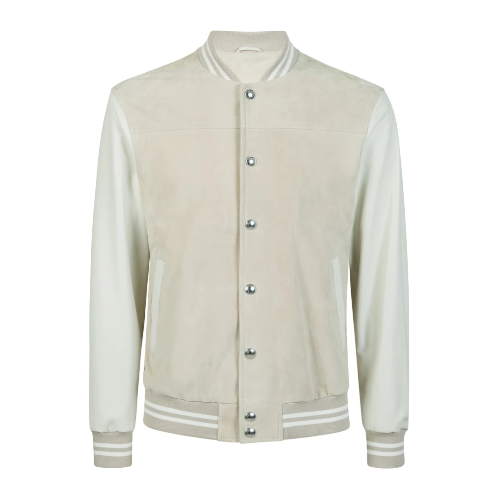 Eleventy Uomo Beige Bimaterial Bomber Jacket
