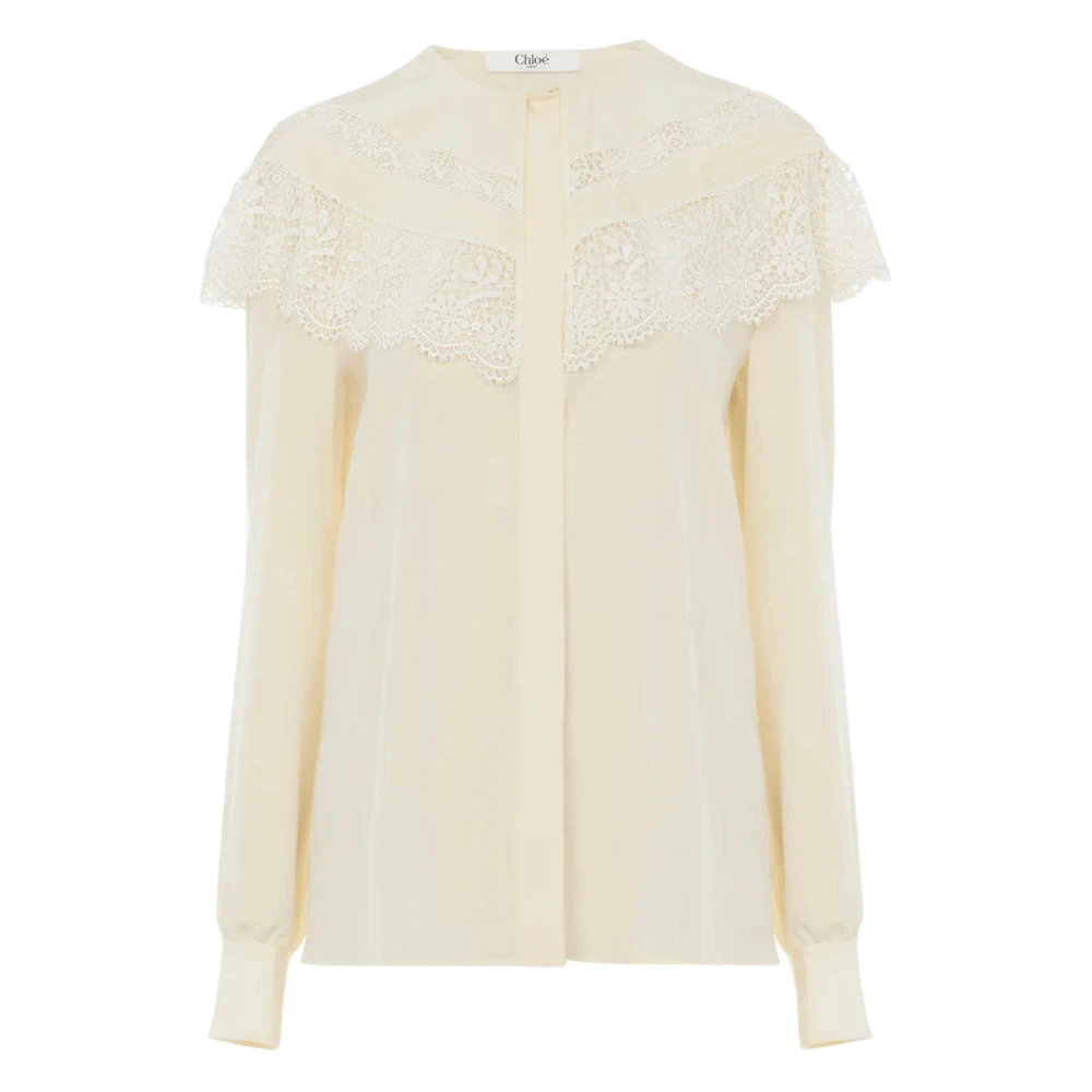 Chloé Women's White Silk Blouse With Lace Details - Shirts - S - Blouses & Shirts