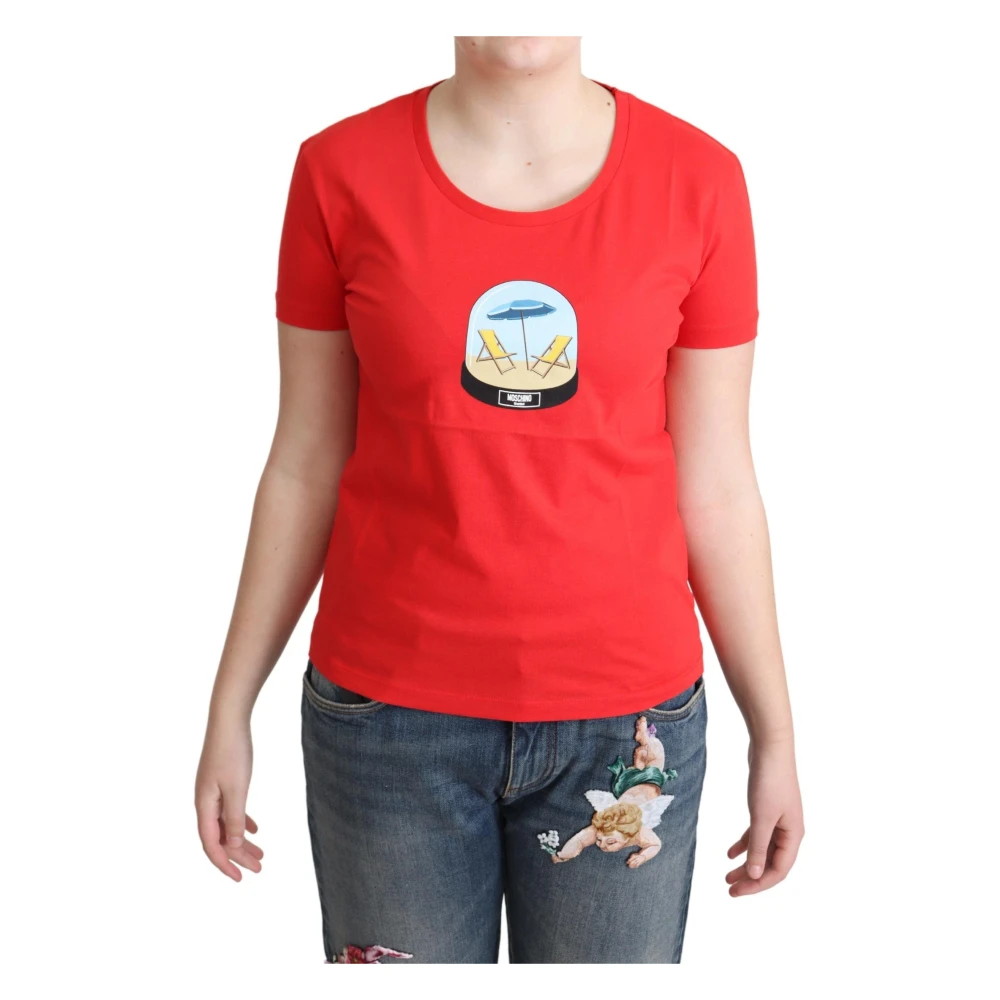 Moschino Women's Red T-Shirts, M, Round Neck Short Sleeve T-Shirt
