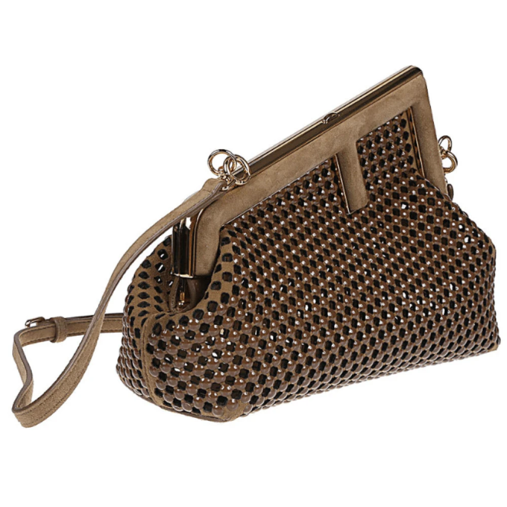 Fendi Studded clutch met verstelbare band Brown Dames