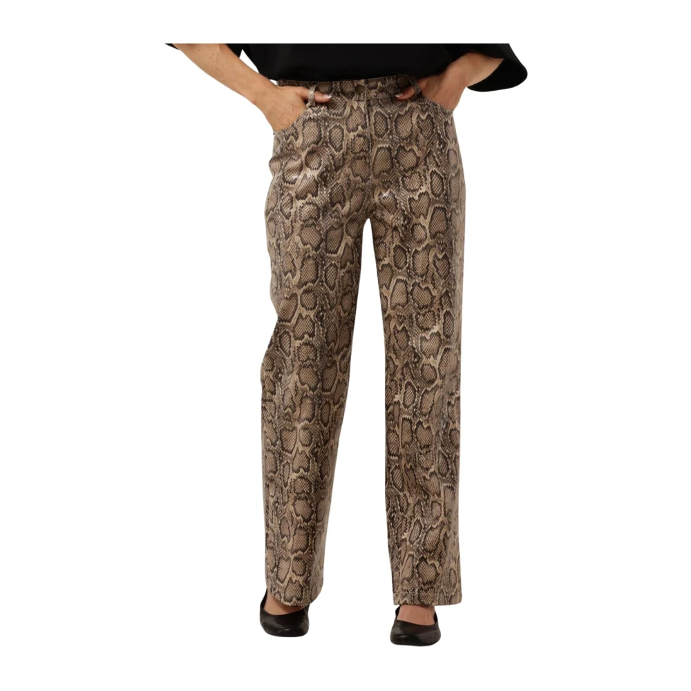 Harper & Yve Wijde Pijp Slangenprint Leatherlook Broek Brown Dames