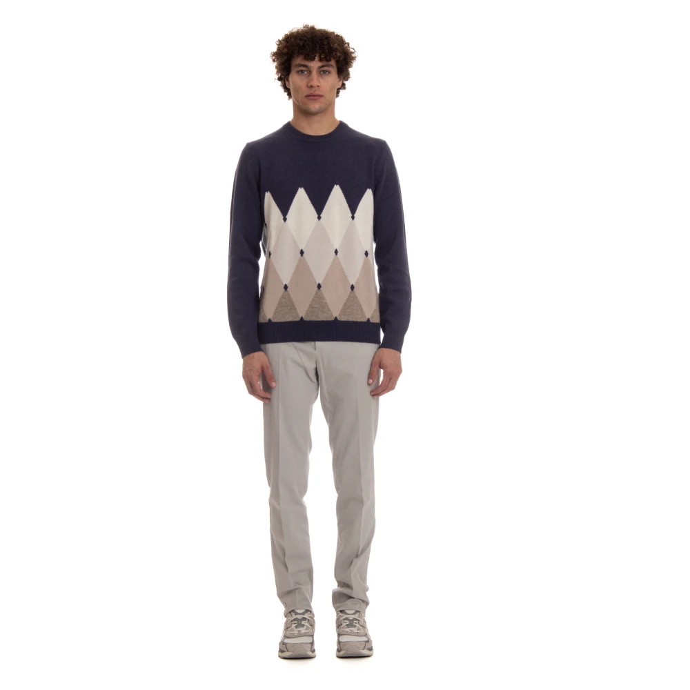 Ballantyne Blauwe Classic Diamond Sweater Blue Heren