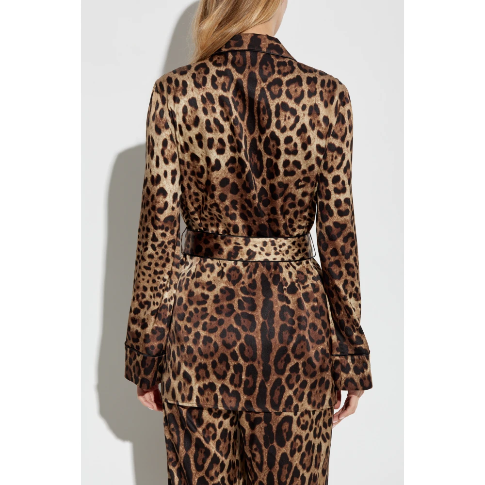 Dolce & Gabbana Zijden shirt met dierenmotief Brown Dames