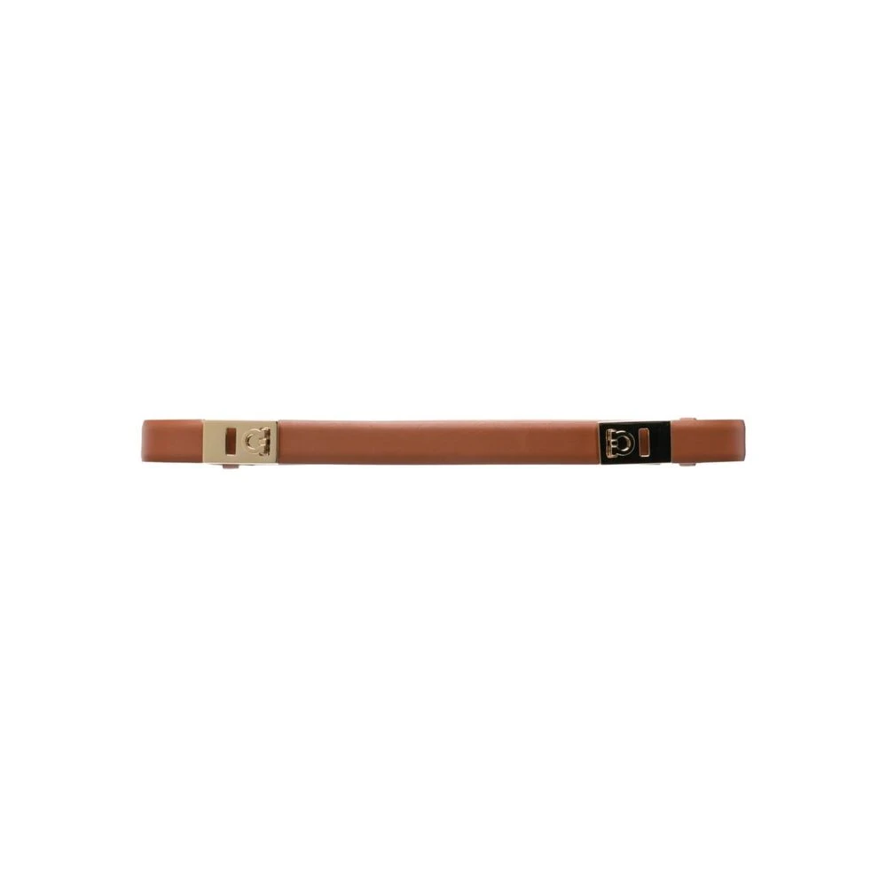 Salvatore Ferragamo Cognac Bruin Leren Riem met Goudkleurige Hardware Brown Dames