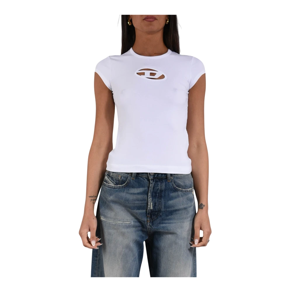 Diesel Kvinno Vit Toppar Dam, M, Bomull, Cotton Stretch T-Angie T-Shirt