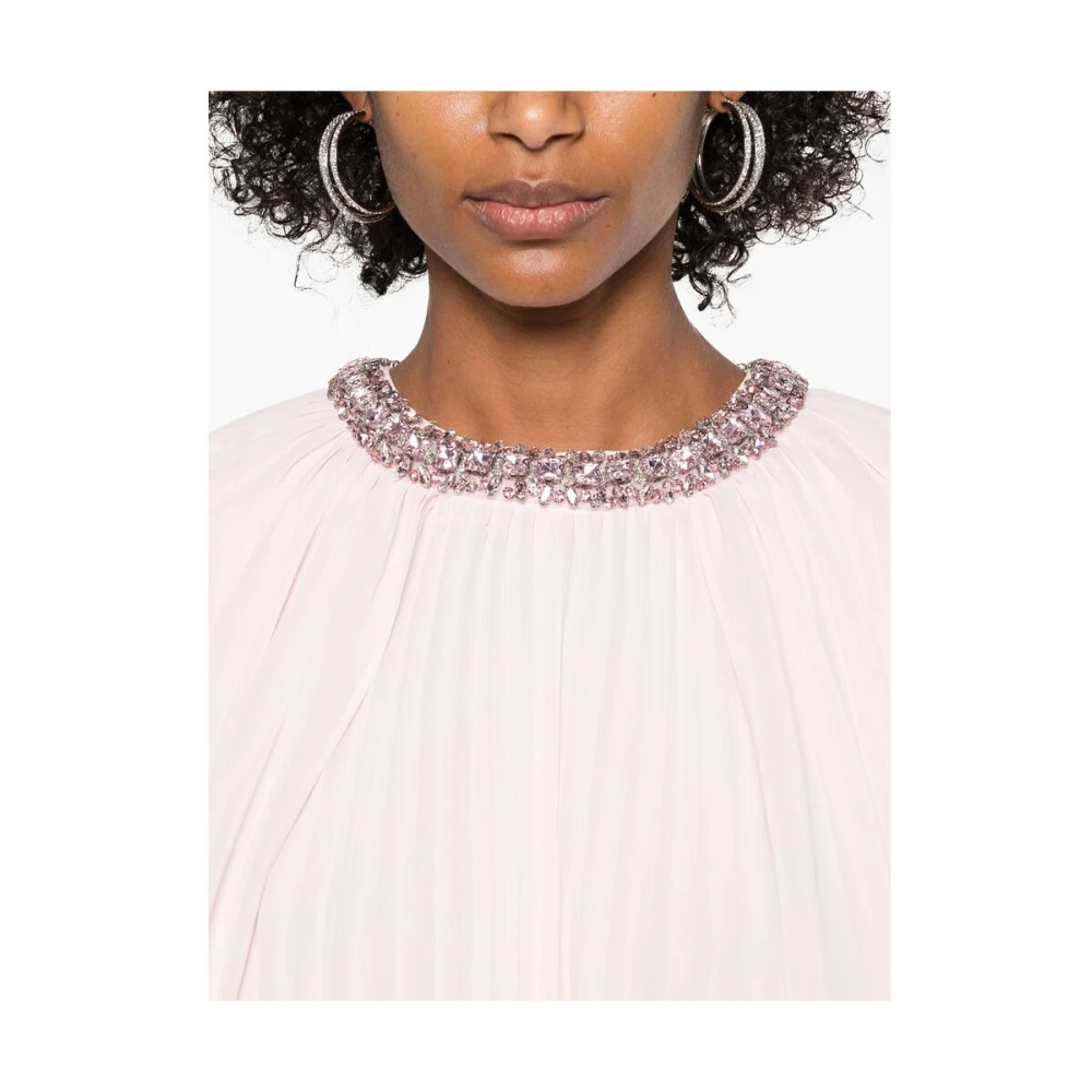 Self Portrait Kristalversierde Roze Plissé Jurk Pink Dames