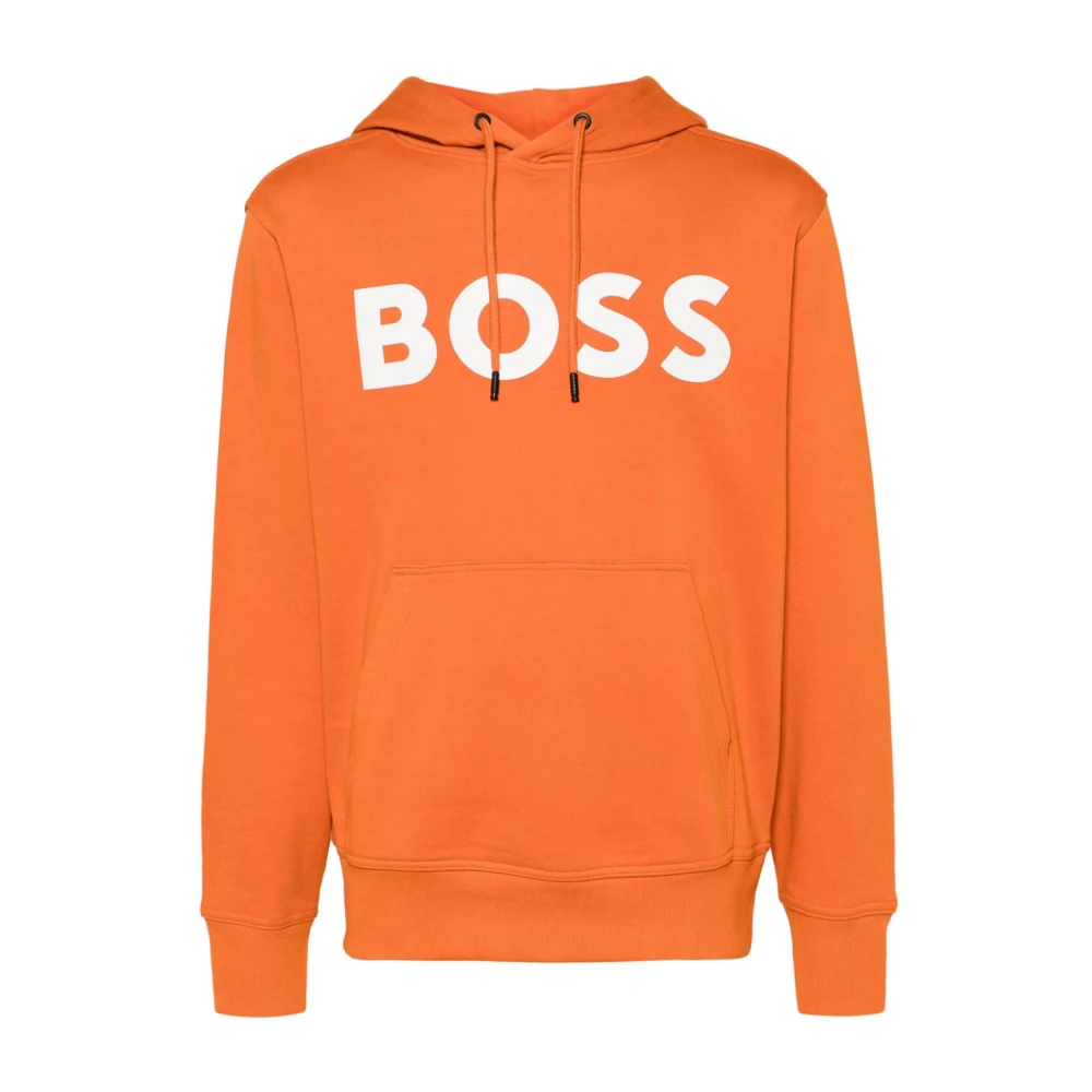 Boss Orange Logo Print Hoodie van Katoen Orange Heren