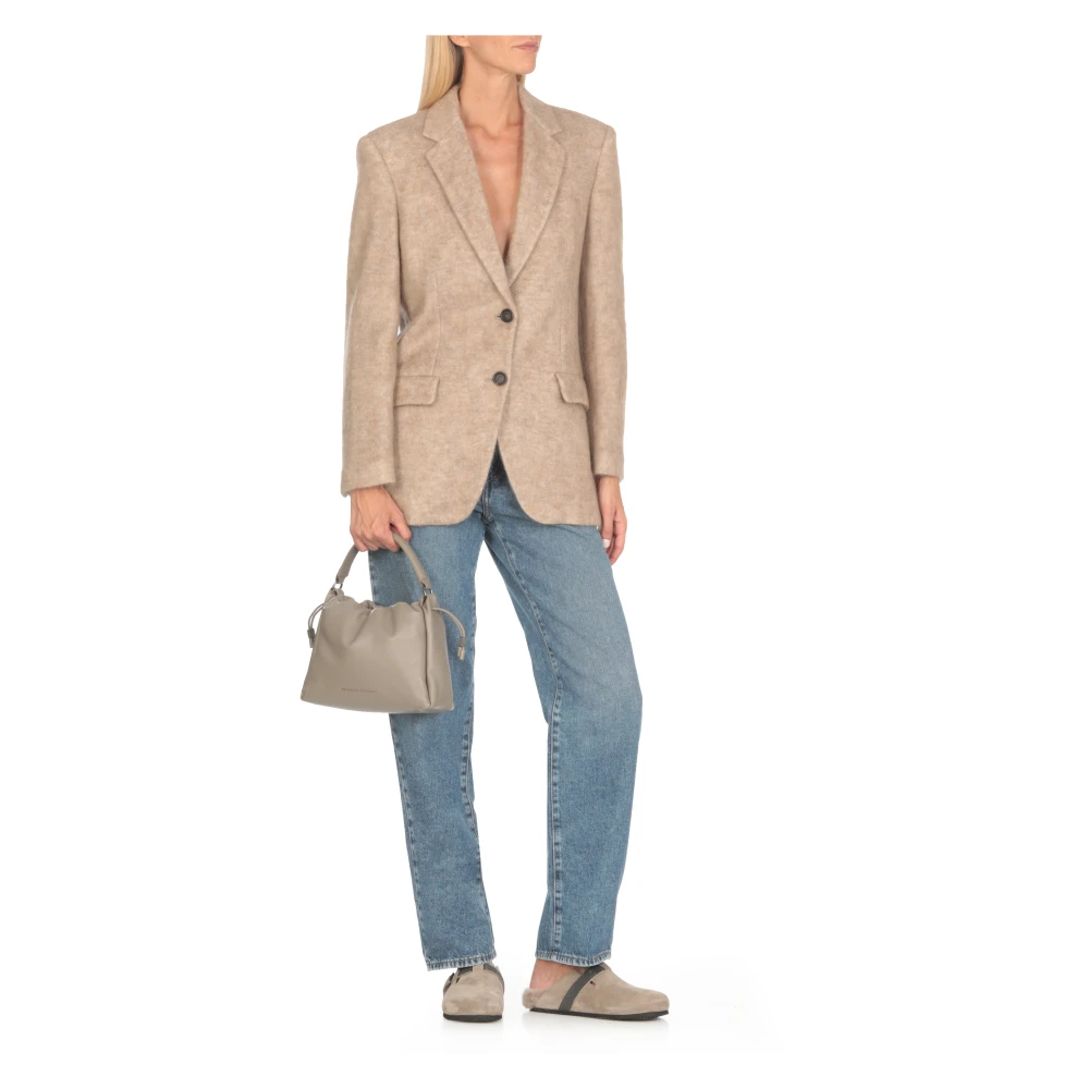 BRUNELLO CUCINELLI Grijze Leren Handtas met Koordsluiting Gray Dames