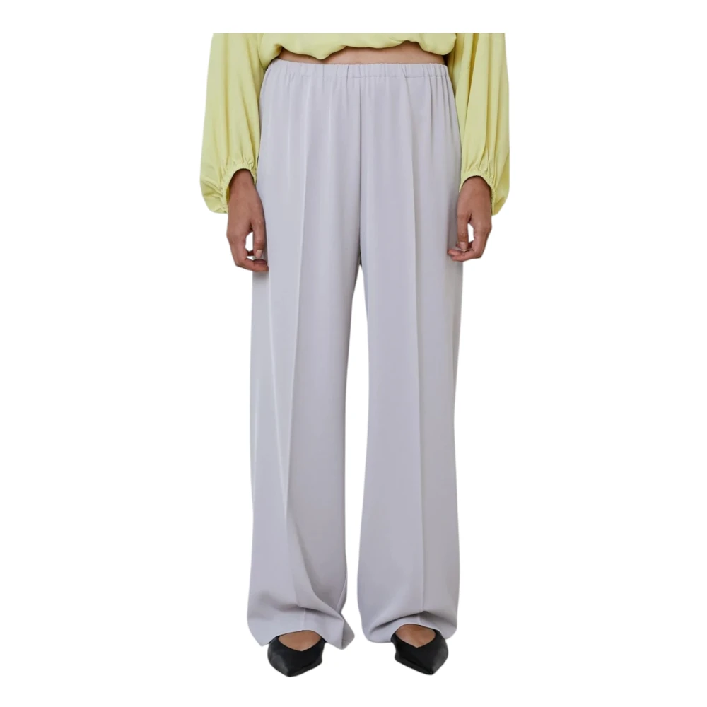 Meimeij Grå Palazzo Elastisk Midja Polyester Byxor