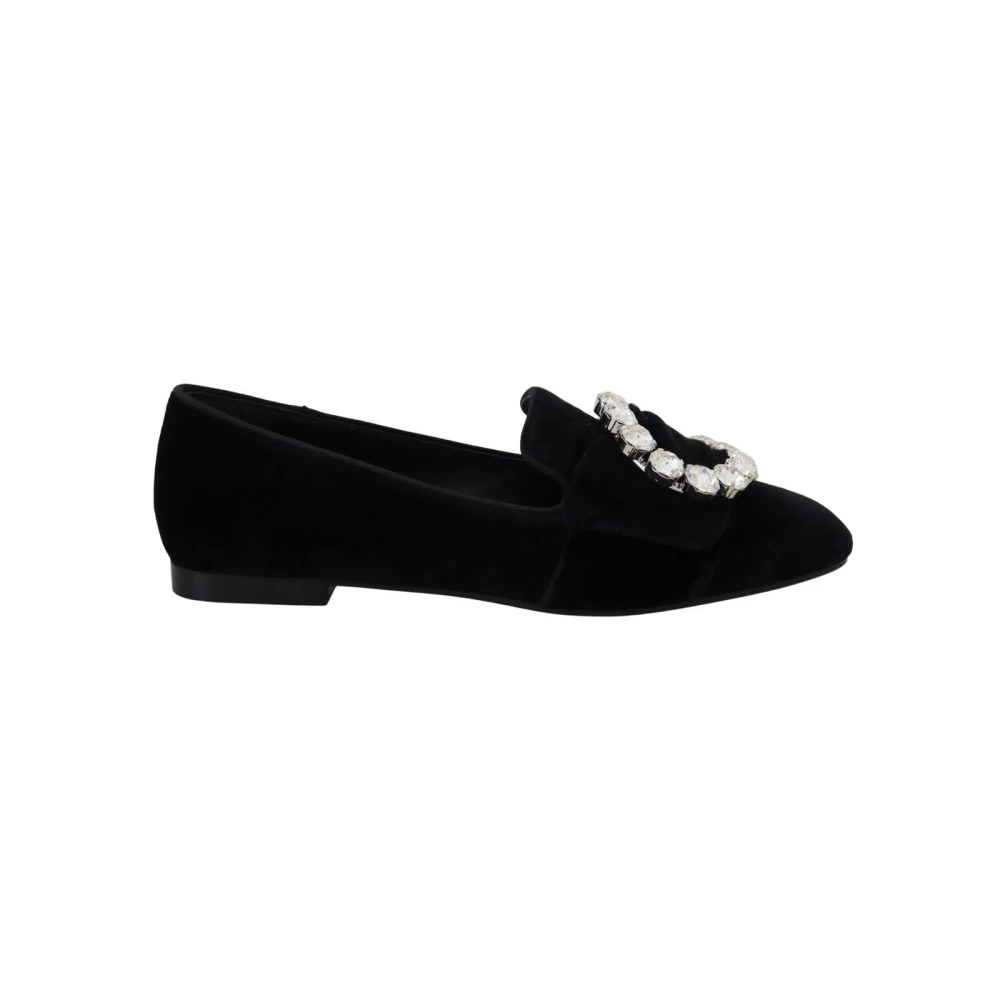 Dolce & Gabbana Black Velvet Crystals Loafers Flats Shoes - EU37.5/US7 - Image 2