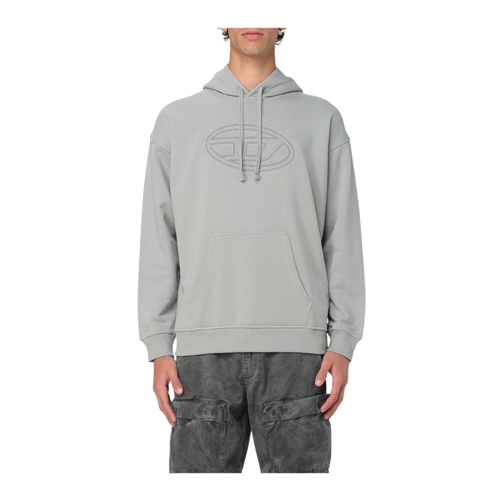 Diesel Men's Gray Hoodies,, Black Logo Hoodie Sweatshirt Medium