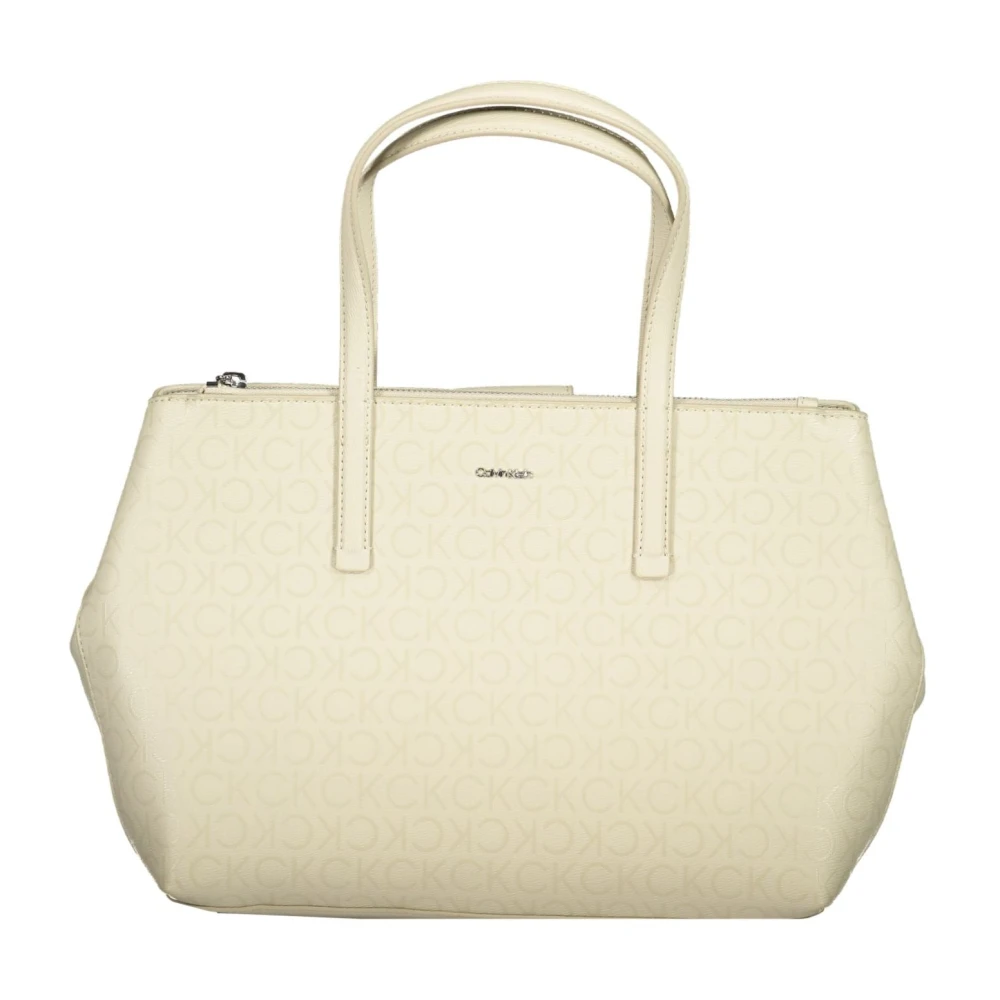 Calvin Klein Beige Handtas met Verstelbare Band en Contrastdetails Beige Dames