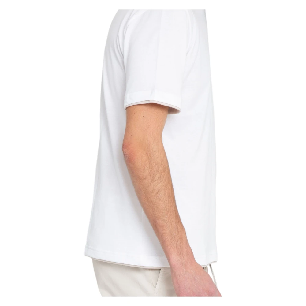 Eleventy Giza Cotton Piping Tee in Bianco White Heren