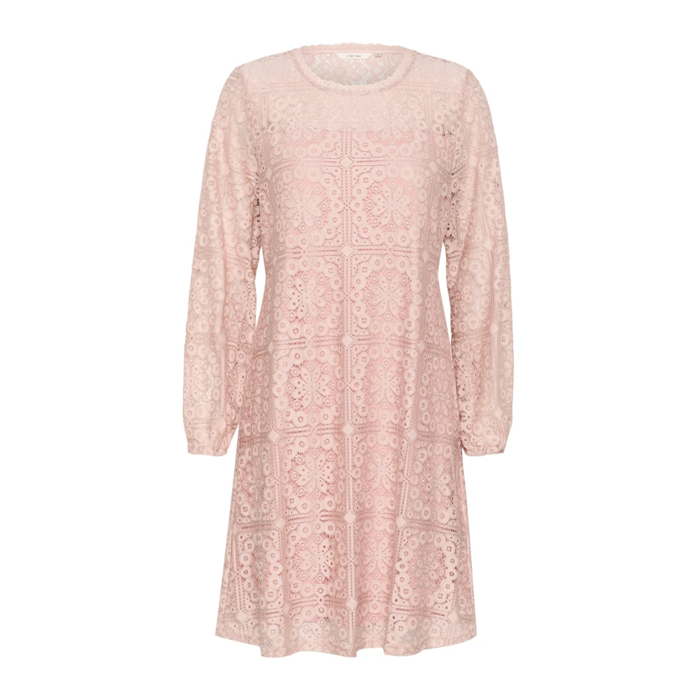 Cream Pink Crtiley Lace Dress - Female - Short Dresses - M - Dresses