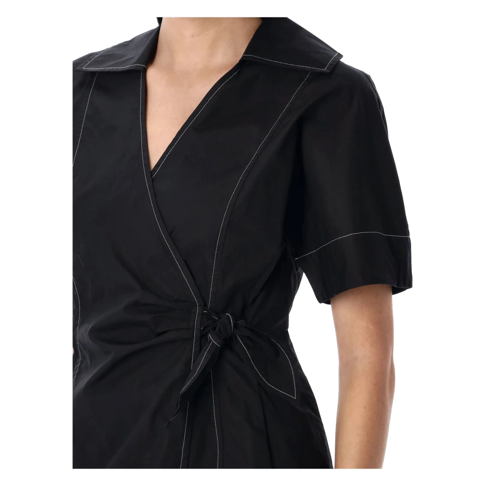 Ganni Zwarte Wikkel Mini Jurk met V-Hals Black Dames