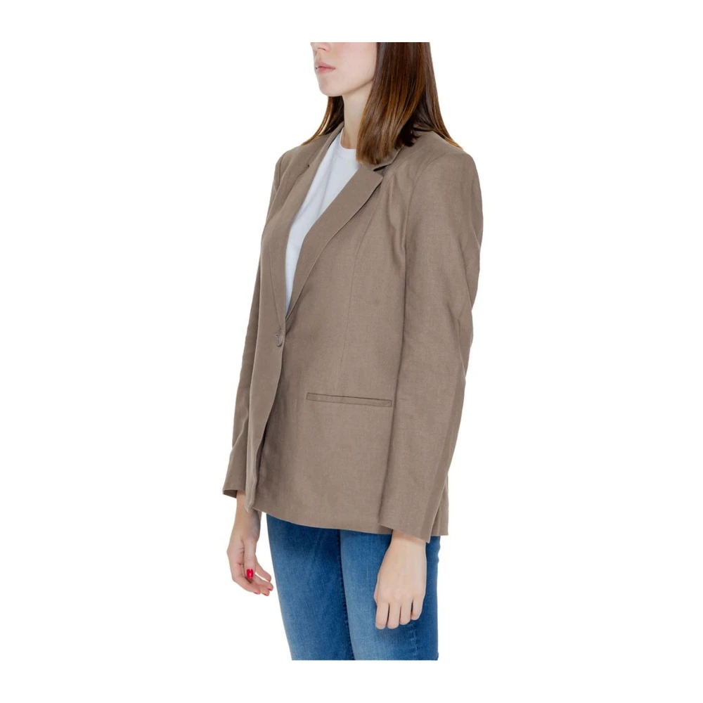 Only Bruin Linnen Pak Blazer Damesjasje Brown Dames